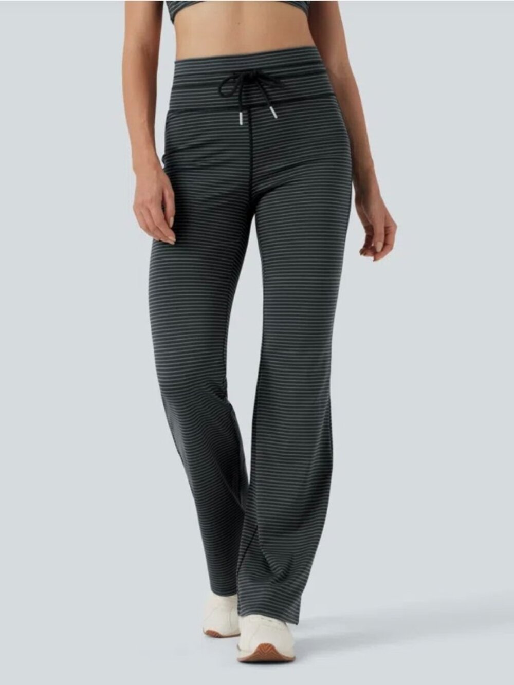 Halara High Waisted Drawstring Stripe Flare Yoga Pants - Steel Stripe -Size S /P